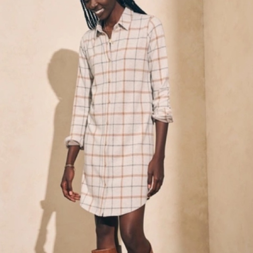 Faherty Legend Sweater Shirt Dress, Windowpane, Open Tundra - Womens Small